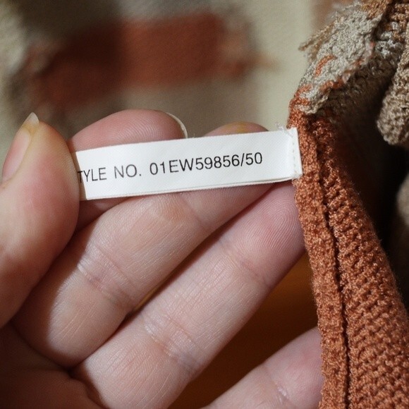 Wildroot Retro Ruffle Vintage Cardigan Sweater LG Shades of Brown Geometric - Picture 12 of 13